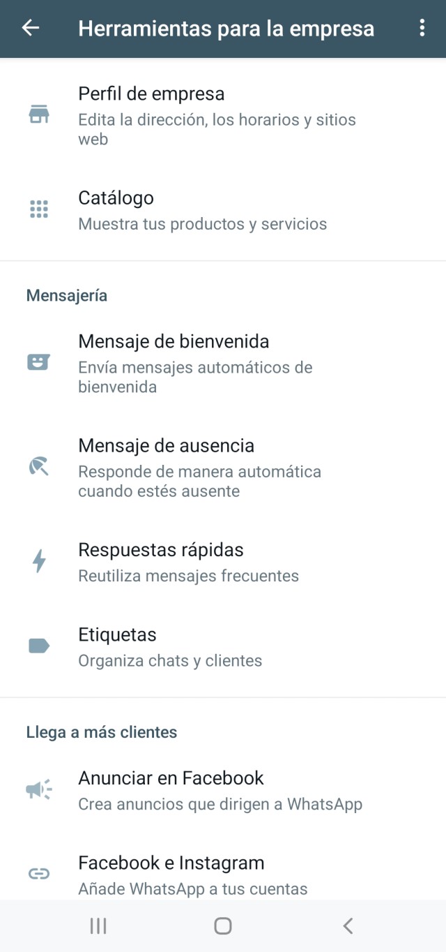 WhatsApp Business Herramientas