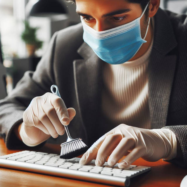 Tecnico limpiando teclado